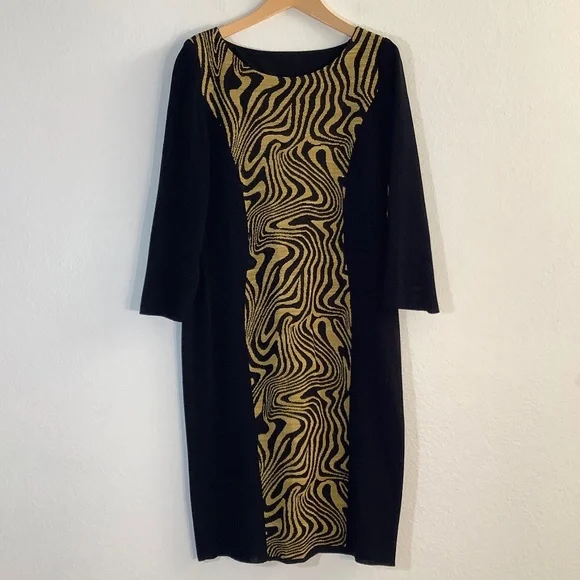 Misook | Dresses | Exclusively Misook Blackgold Bodycon Zebra Print Dress  Size M | Poshmark